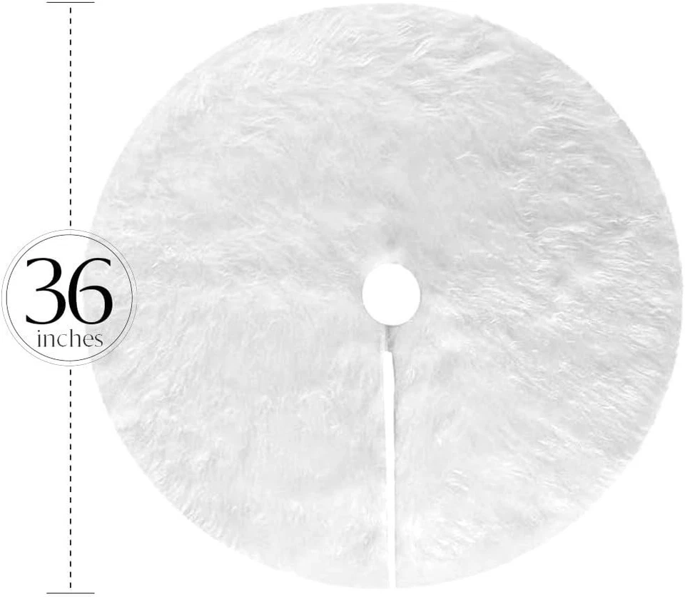 White Faux Fur Christmas Tree Skirt 36in Luxury Snow Round Xmas Tree Decoration - Image 4 of 4