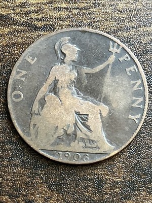 1903 Great Britain UK One 1 Penny Edward VII Beautiful Old Actual Coin TC3590*