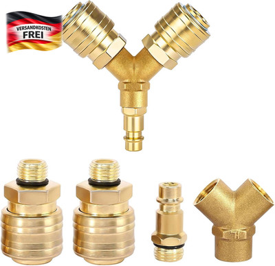 Druckluftverteiler 2-fach mit Messingadapter für Kompressoren und Druckluftwerkz