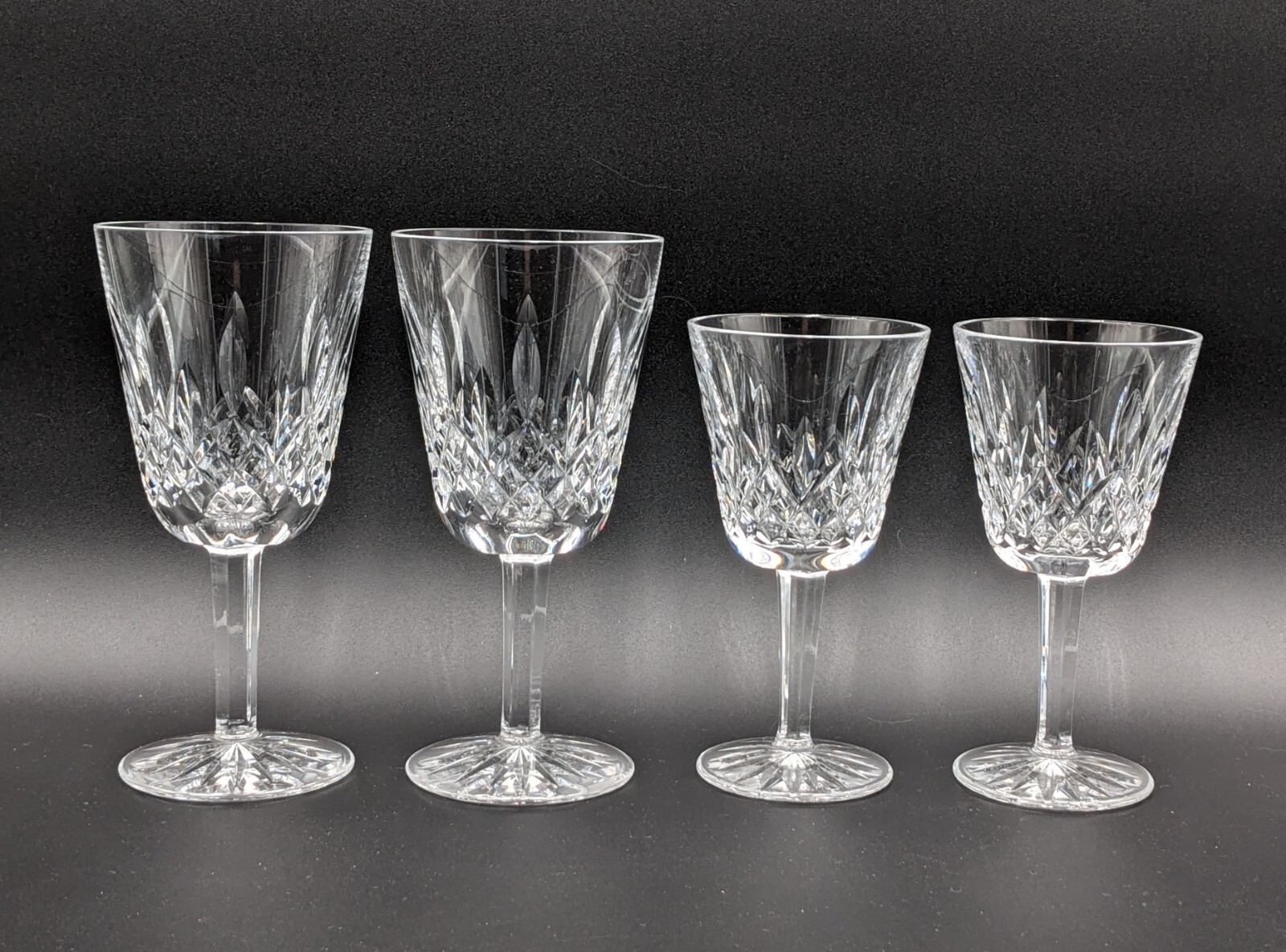 WATERFORD Crystal LISMORE Water Wine Goblet & Claret Glass -  SET of 4