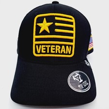 US Army Veteran Hat USA Flag Vet Emblem Camouflage Cap Embroidered Black