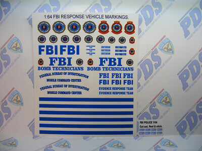 FBI Bomb Tech Mobile Command 1:64 Water Slide Decals For White Vans Trucks BLUE