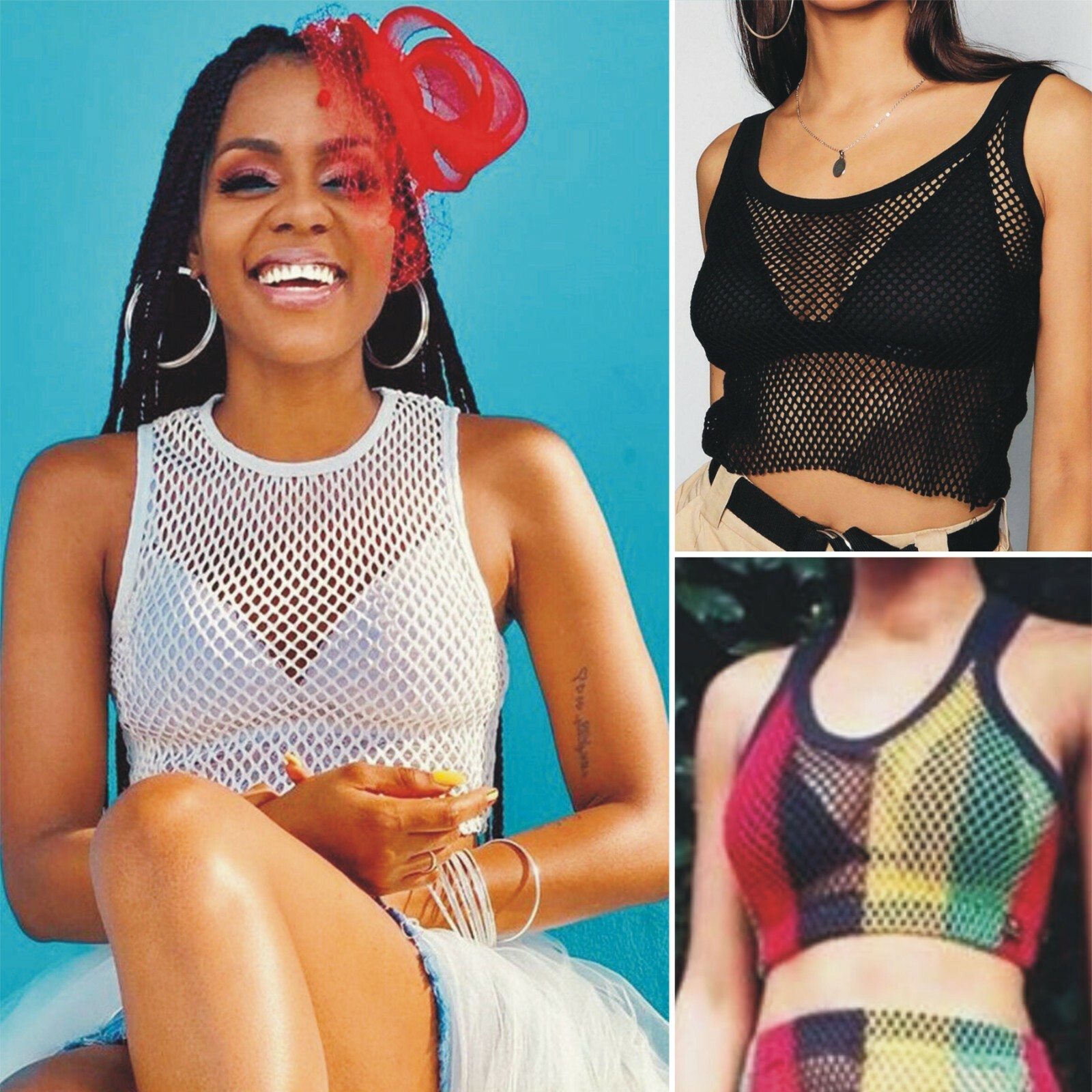 Ladies crochet Mesh Crop Top Tank Sleeveless Net T Shirt Blouse Fishnet  Sheer | eBay