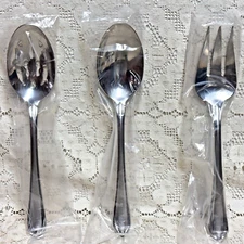 Gorham Melon Bud  Frosted Serving Set 18/10 Stainless  Pierced Spoon Fork 3 pc