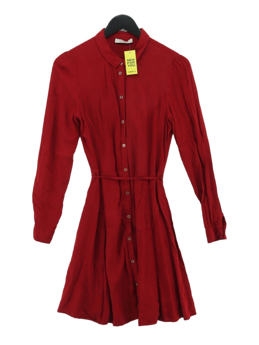 Oasis Women's Midi Dress UK 10 Red 100% Viscose Shirt Dress UK