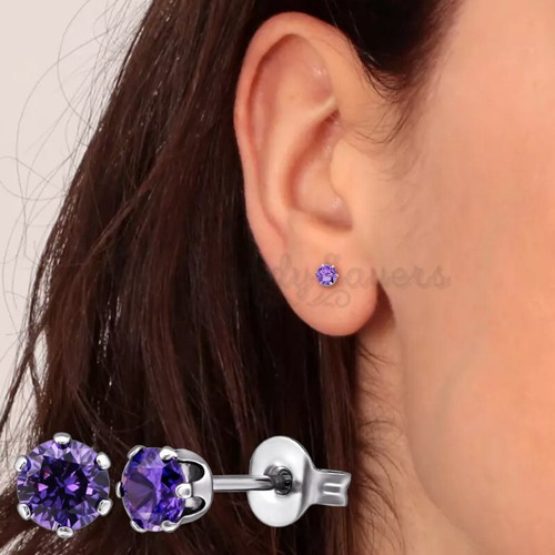 Women Men Stainless Steel Cubic Zirconia Round Ear Piercing Studs Earrings PAIR - Picture 2 of 134