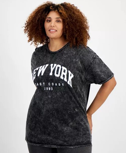 Rebellious One Trendy Plus Size Cotton Mineral-Wash Graphic T-Shirt Size 2X Neu