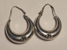 ANCIENS BIJOUX BOUCLES D'OREILLES EARRINGS CREOLES ARGENT MASSIF # H3