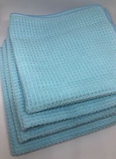 Lot of 4 Microfiber Waffle Weave Cleaning Towel Cloth - Light Blue - 16" X 16"