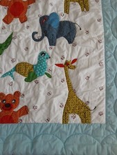 Handmade Quilted Comforter Crib Nursery Baby Blanket Animals Elephant Giraffe...