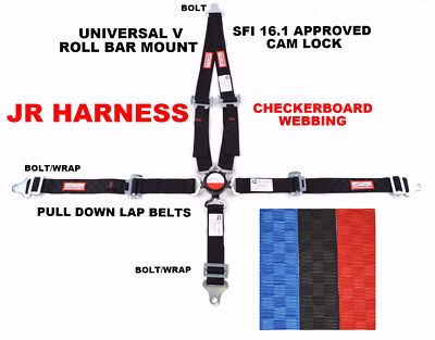 JR RACE HARNESS CAM LOCK 2'' SFI 16.1 UNIVERSAL V BLACK CHECKERBOARD RACERDIRECT