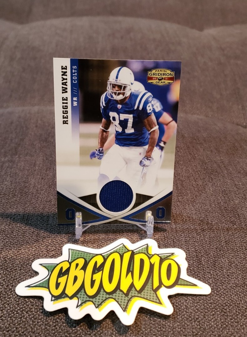 2011 PANINI FOOTBALL CARD GRIDIRON  GEAR REGGIE WAYNE  JERSEY / 299 # 41 D 81021