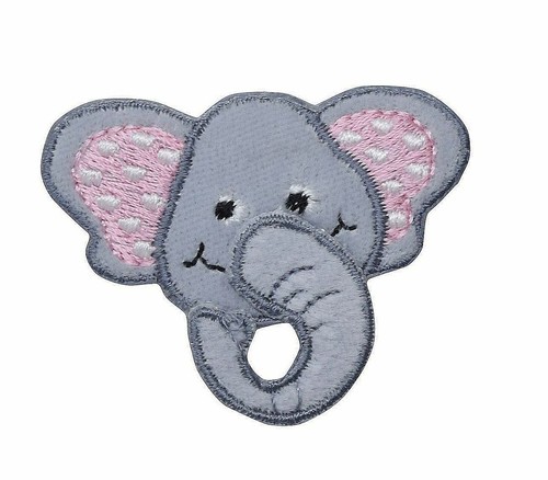 3-D Children's Gray Elephant Head - Iron on Embroidered Patch - Bild 1 von 2