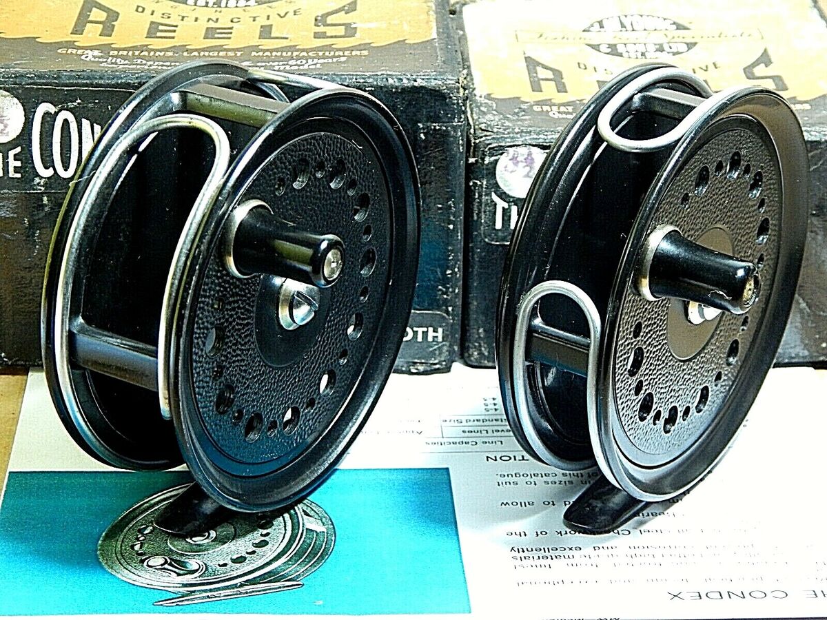 2 x vintage J.W.Young & Sons The Condex 3 1/2 NW & MW fly  reels-used/xclnt++