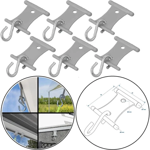 6 X S-Haken Markisenhaken für Auto Kederschiene 5/6 - 7/8mm Wohnwagen Aufhänger - Bild 1 von 8