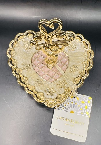 Cynthia Rowley NY Enamel on Metal Flower Heart Tree Ring Jewelry Dish Gold Pink - Picture 2 of 7