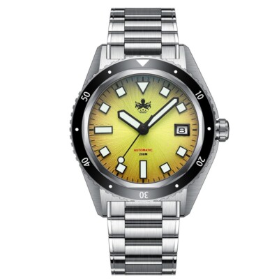 PHOIBOS Argo PY052F Diver Spiral Watch Sunray Yellow Steel Bracelet