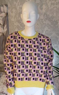 PRIMARK Pullover rosa/gelb geometrisches Muster Rundhals [L]