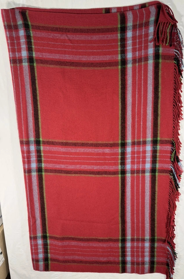 Antigo equipamento de campo mistura de lã 50”/60” franja vermelha xadrez lance Cottacore lounge aconchegante - Imagem 2 de 4