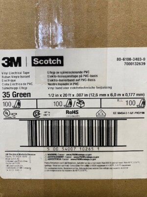 (100 PACK) Scotch  Vinyl Color Coding Electrical Tape 35, 1/2 in x 20 ft, Green