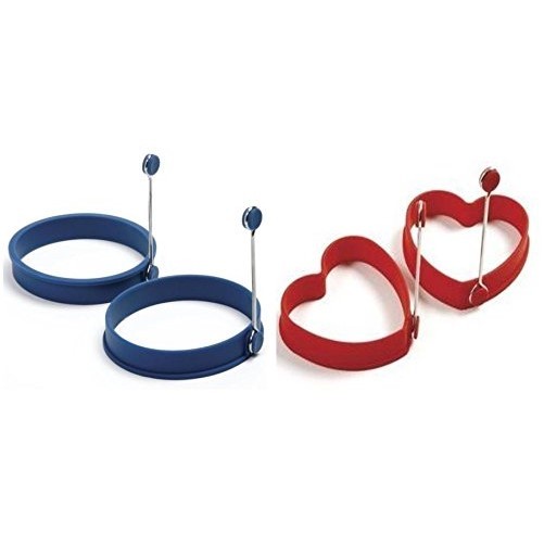 Norpro Silicone Egg Pancake Ring and Hearts (Red Blue / 1 pair each