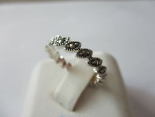 16 Stone real round marcasite sterling silver ring stackable 925 silver size 7