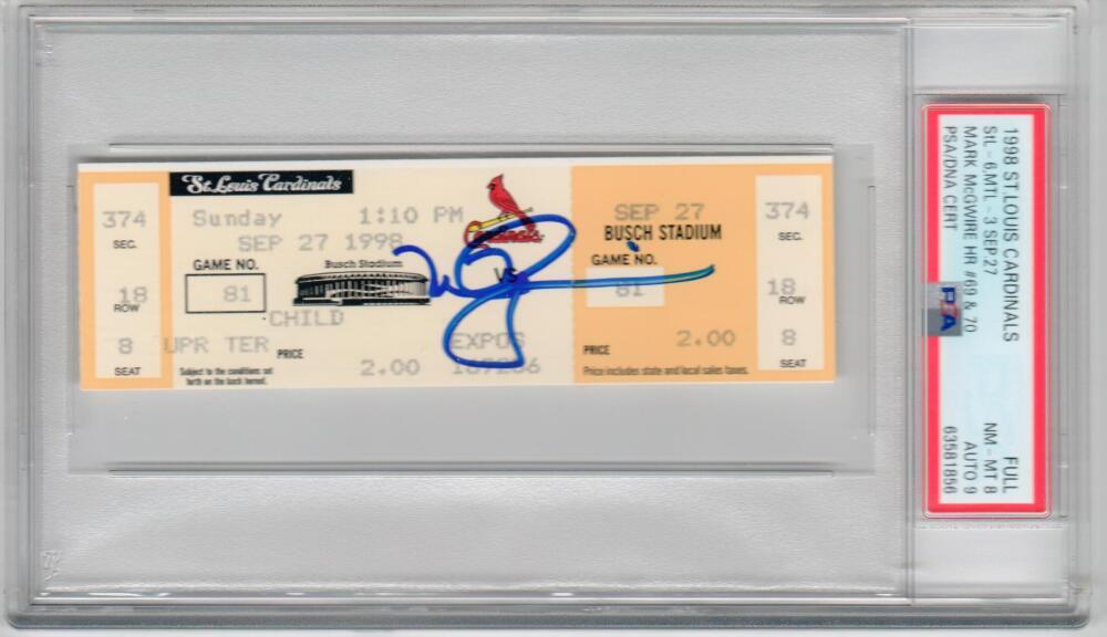 Mark Mcgwire Autographed Signed 1998 70Th Home Run Full Ticket PSA PSA