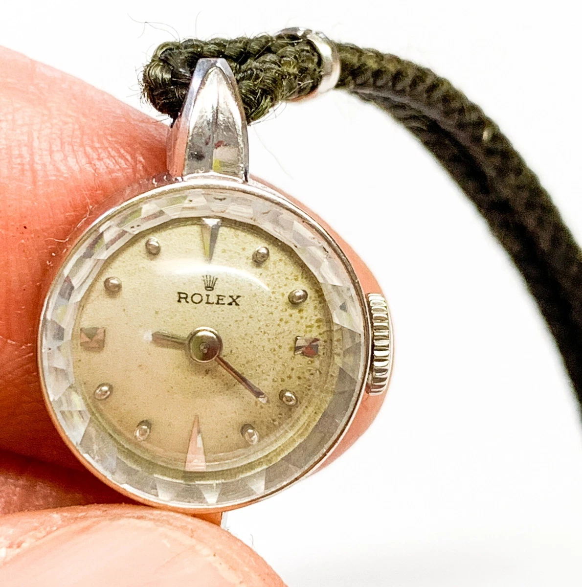 1950 s Rolex Ladies Modele Depose 14k Black Leather Band