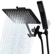 G-Promise All Metal 8 Inch Dual Square Shower Head with 8 Inches, Matte Black