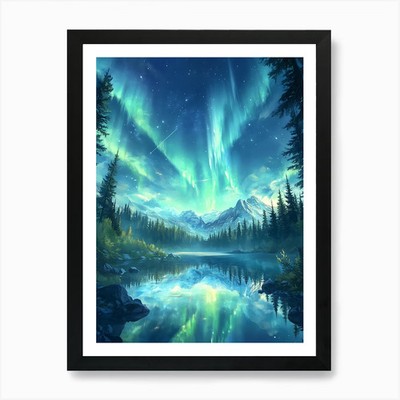 Zauberhafte Aurora Borealis 1 Kunst Pr gerahmtes Wandbild Poster Leinwanddruck Bild