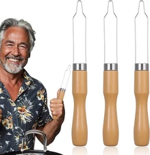 3 Pack Button Hook Assist Device with Comfort Wooden Handle for Shirts Easy Grip