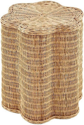 Erika Rattan Scalloped Side Table   16'' Round Accent Stool for Any Space
