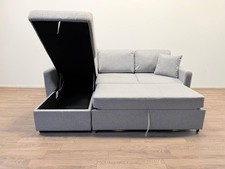 Reagan Fabric Left-Hand Corner Chaise Sofa Bed with Storage – Grey