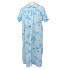 VTG Sears House Coat Robe Gown Blue Floral Snap Front Short Sleeve S/M