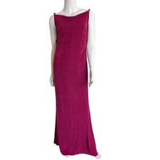 Cider Metallic Purple Cowl Back Maxi Dress Large Slinky Lace Open Back Glam Y2K
