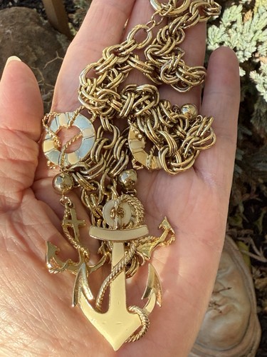 Gold Plated & Ivory Enamel Nautical Necklace Anchors, Lifejackets Quality! - Picture 2 of 3