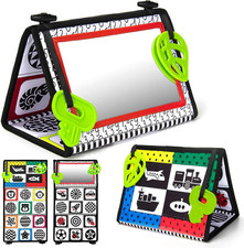 Tummy Time Baby Mirror Toys with Teethers, Double Black and White High Contrast