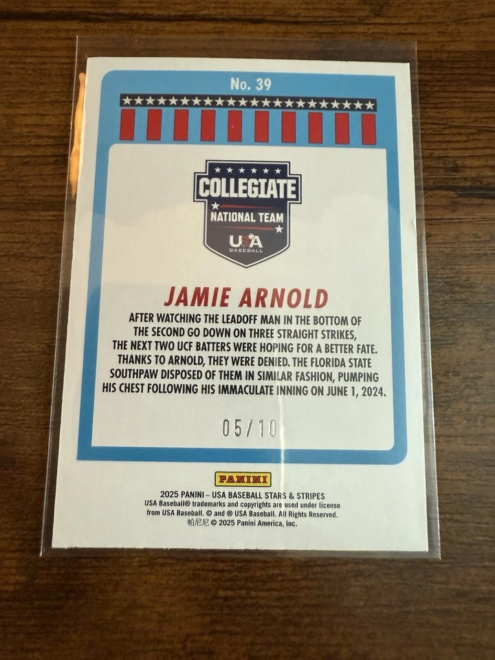 Jamie Arnold 2025 Panini USA Baseball Stars & Stripes Gold Lightning 5/10! - Image 2 of 4