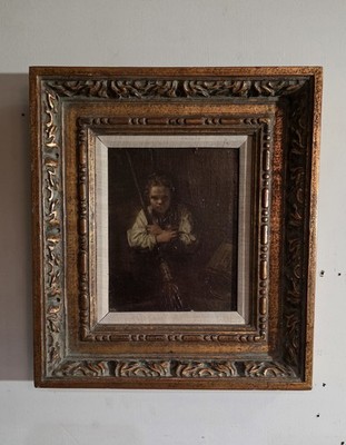 Oil painting Remake Of A Girl with a Broom Rembrandt Van Rijn - Gilt Framed