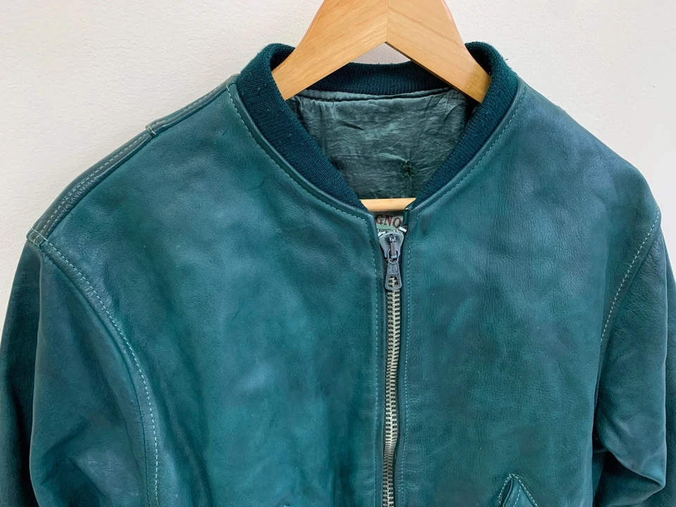 Chaqueta de cuero Chevignon vintage World Traveler gamuza verde para mujer talla 14 Foto 2 de 4