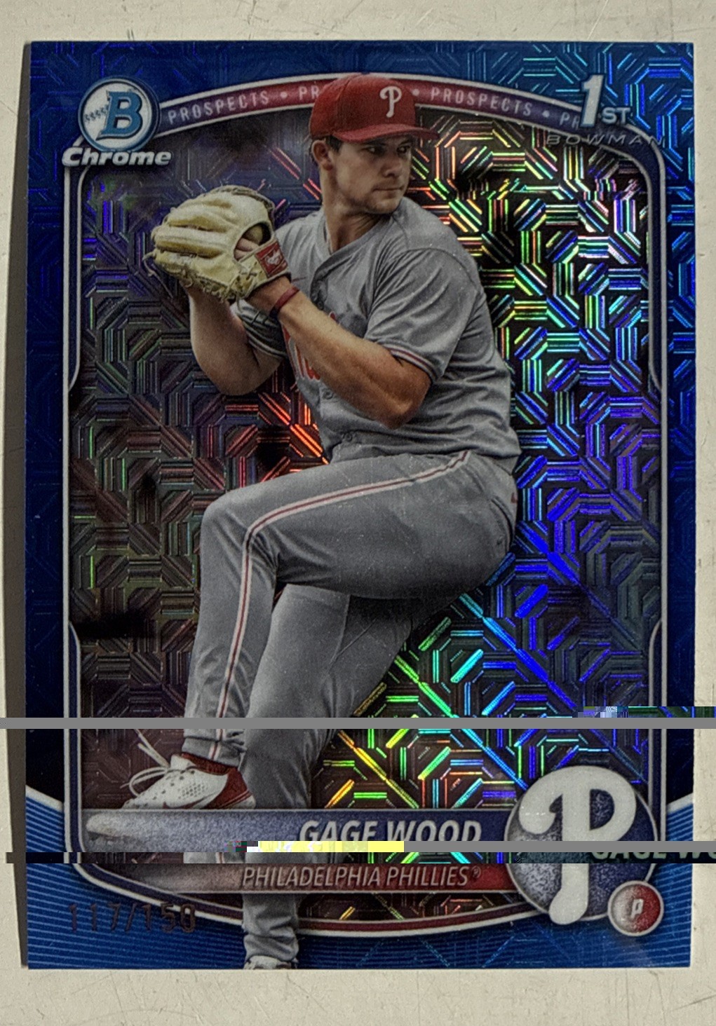 2025 Bowman Draft Gage Wood Chrome Blue Mojo Refractor 1st #/150 Phillies