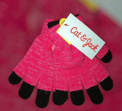 Kids' Knitted Gloves - Cat & Jack  Pink with glitter & Black  New 