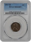 1917-D 1C Lincoln Cent - Type 1 Wheat Reverse PCGS BN #3470-3 MS64
