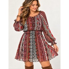 Truly Me Sara Sara Size 16 Boho Patchwork Print Smocked Mini Dress Artsy