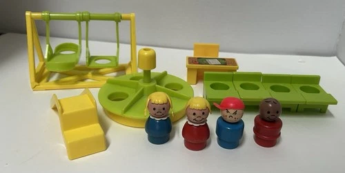 Vtg Fisher Price Little People School-Playground Accessories & Wood Figures Lot