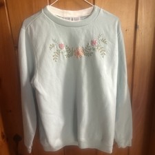 Vintage BLAIR Floral Design Sweater/Sweatshirt LS Sky Blue / Embroidered Size L