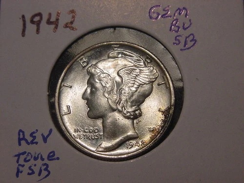 1942 MERCURY DIME GEM BU FULL SB REV TONE POPULAR DATE PQ SHIPS FREE