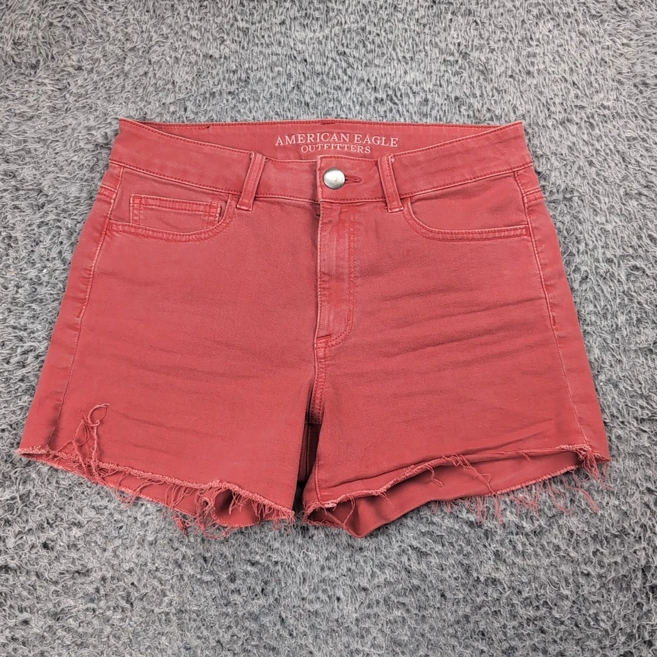 Pantalones Cortos American Eagle Mujer 8 Salmón Elastizados Envejecidos Tiro Alto Denim Foto 2 de 4