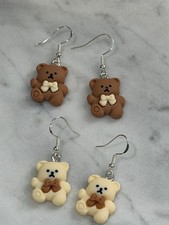 Kawaii Teddy Bear Dangle Earrings Cute Bow Coquette Resin Charm Gift