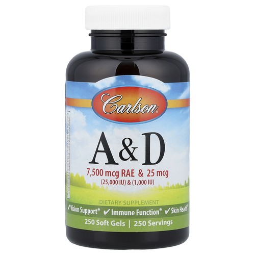 Carlson Labs A  D 25 000 IU  1 000 IU 250 Soft Gels Casein-Free, Gluten-Free,